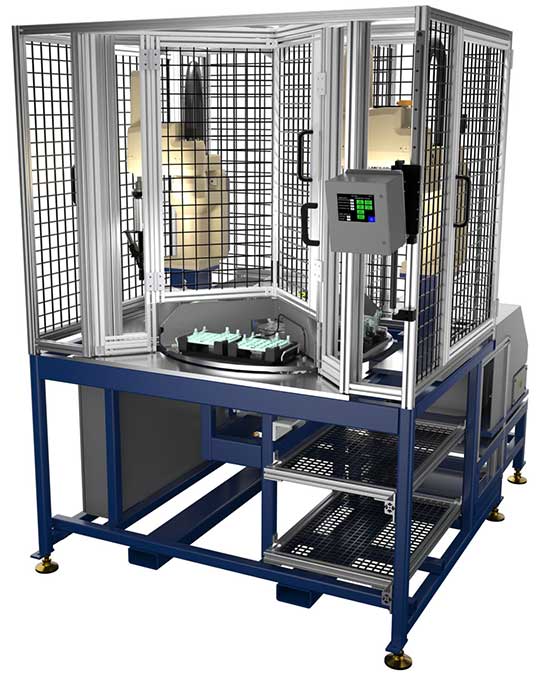 Dual SCARA robotic screwdriver and clip insert stations with rotary indexing part fixture.