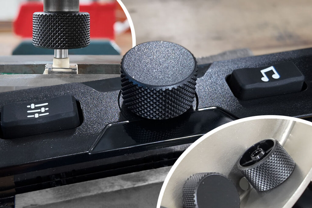 Automatic feed knurled knob insertion application