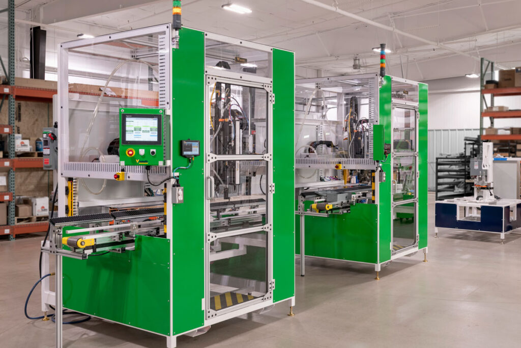 lights out screwdriving robotic assembly machine with belt conveyor